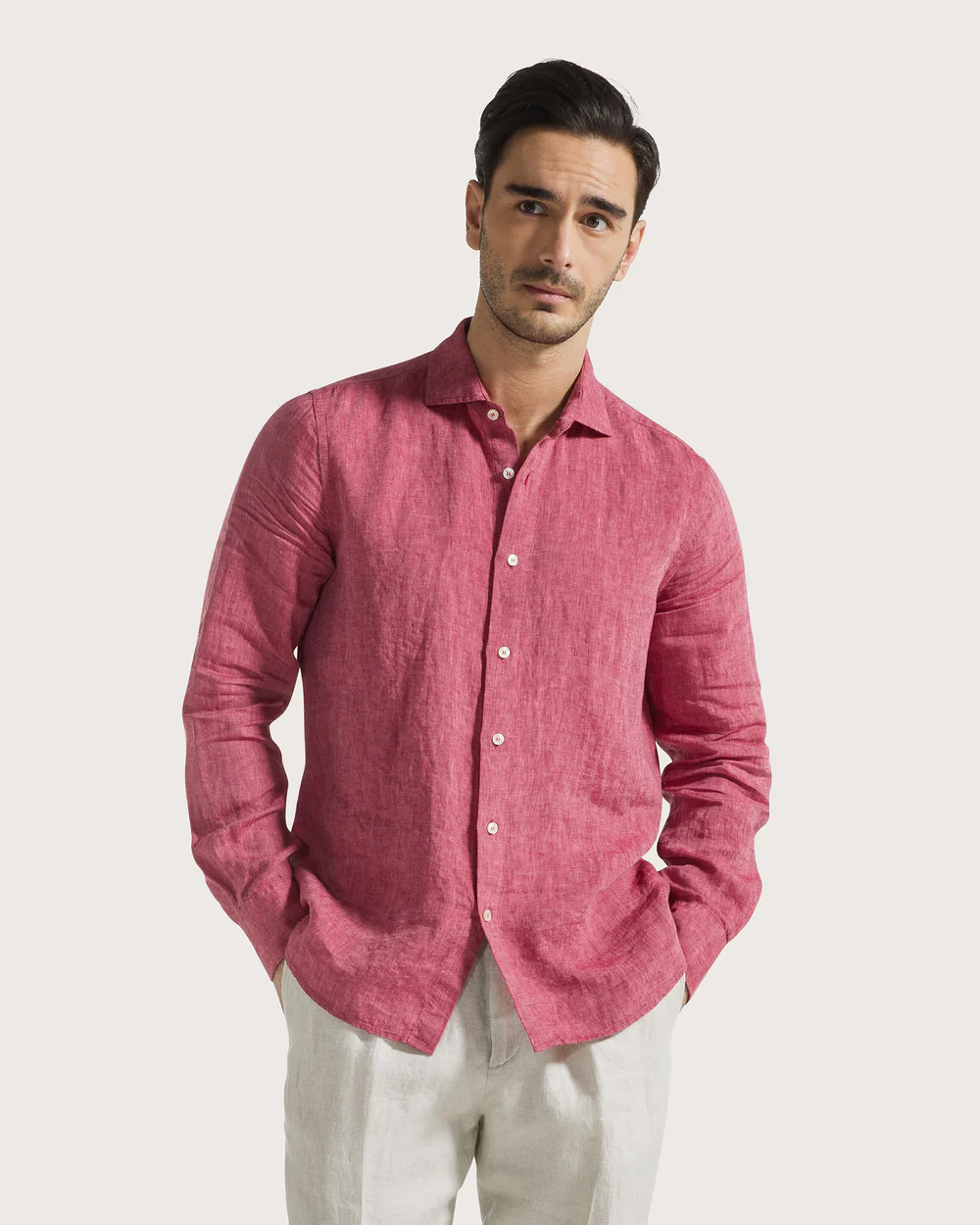Camicia lino leggero unito tinto filo