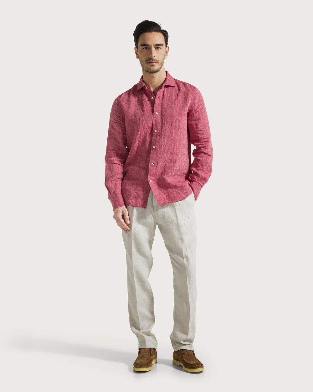 Camicia lino leggero unito tinto filo