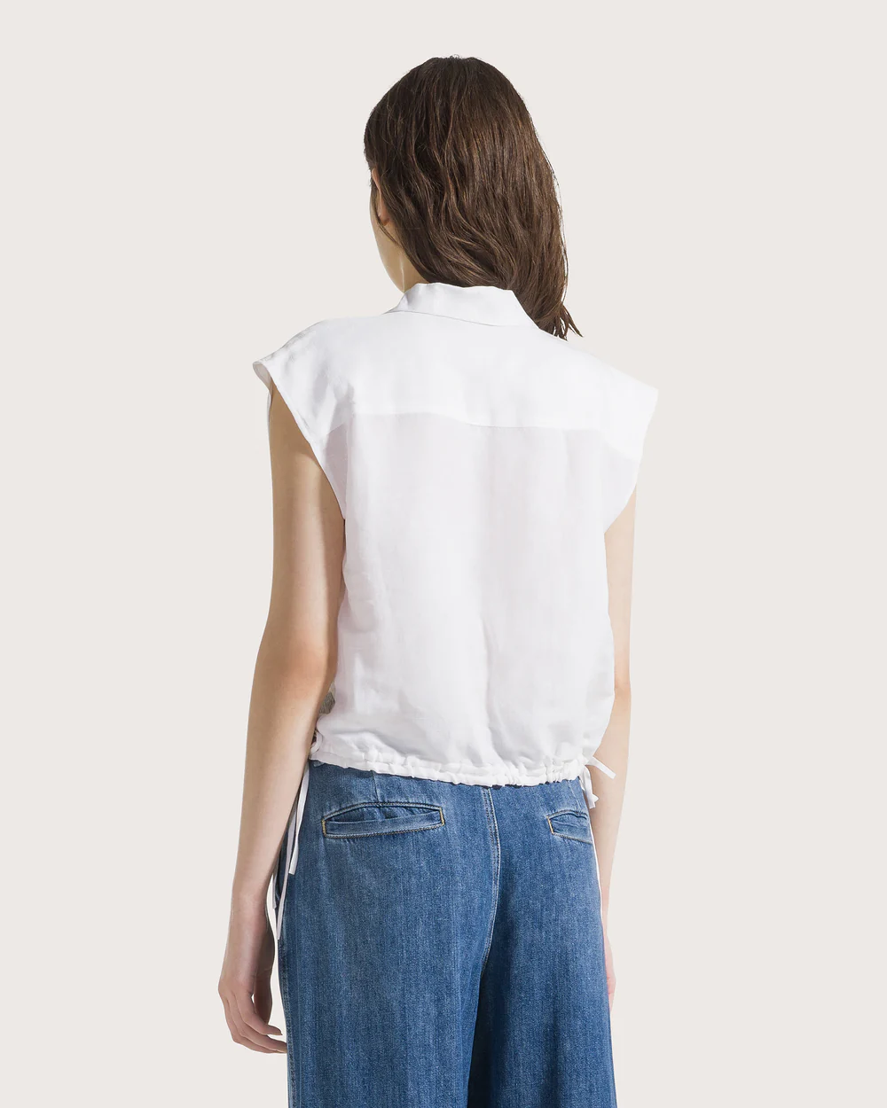 Camicia ricamata viscosa/lino ricamo cordoncino