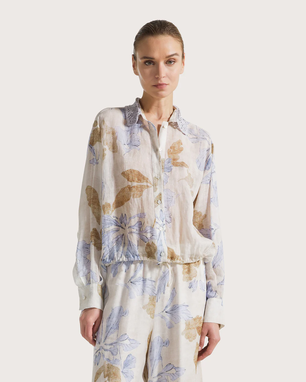 Camicia voile ramie'st. fiore ecoprint