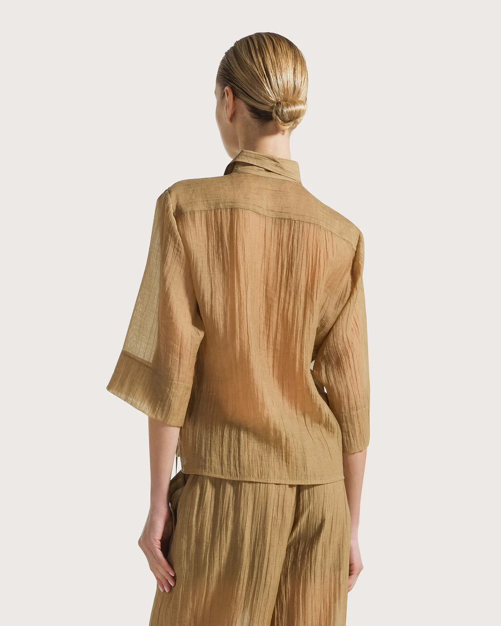 Camicia voile unito fiammato stropicciato permanente