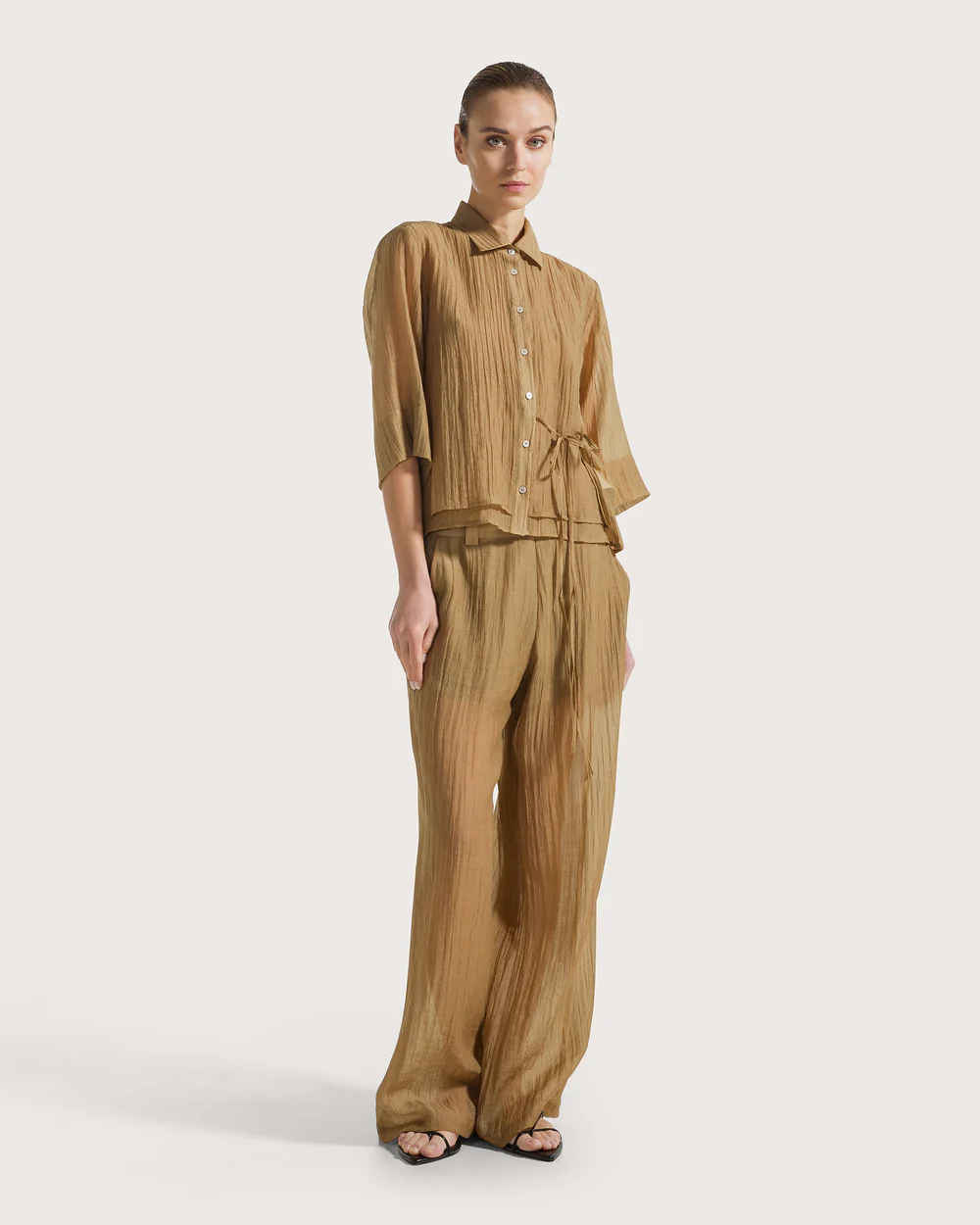 Camicia voile unito fiammato stropicciato permanente
