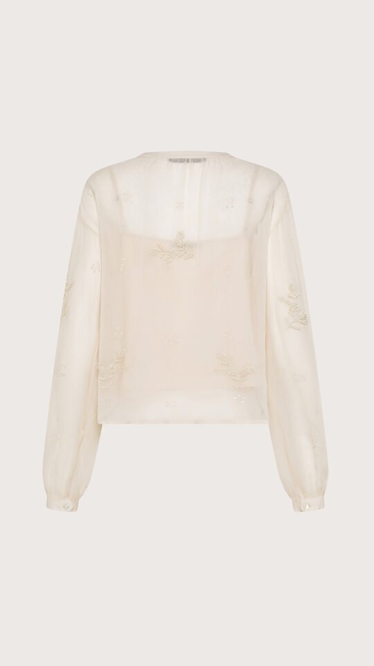 Camicia georgette ricamo a mano ramage perline retro