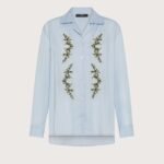 Camicia Donna Azzurra Seventy tela viscosa unita ric. a mano fiori piazzati