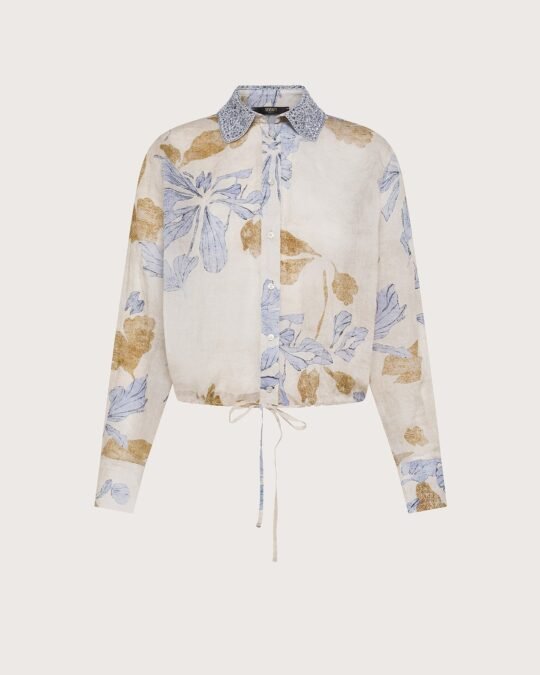 camicia donna beige Seventy voile ramie'st.fiore ecoprint