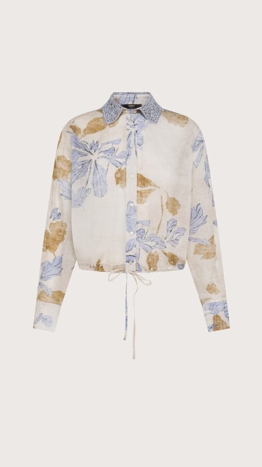 camicia donna beige Seventy voile ramie'st.fiore ecoprint