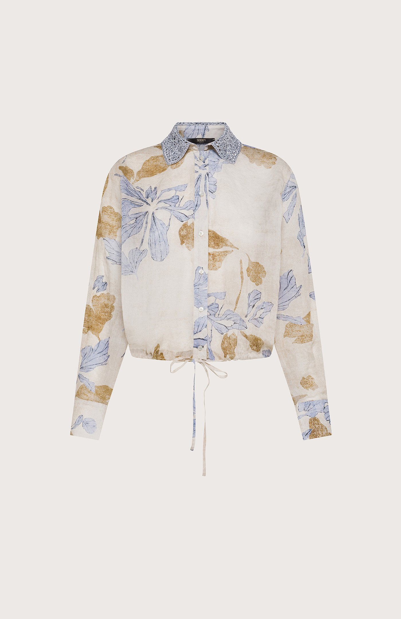 camicia donna beige Seventy voile ramie'st.fiore ecoprint