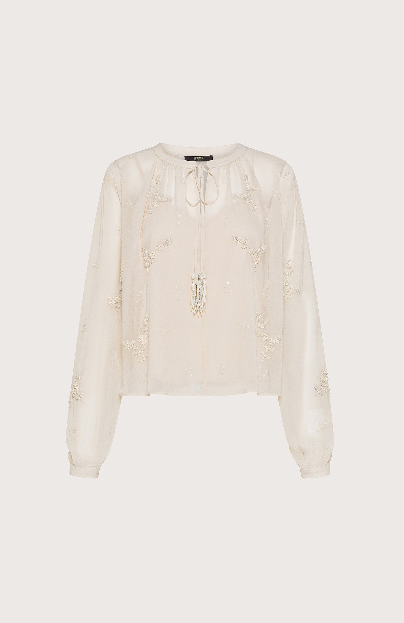 camicia donna Seventy georgette ricamo a mano ramage perline