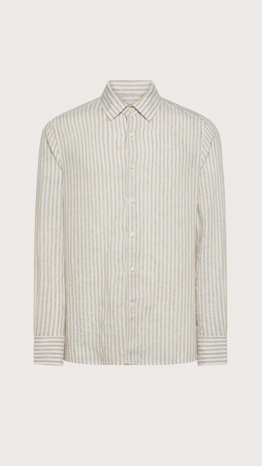 camicia uomo lino leggero fantasia tinto filo beige