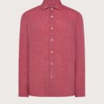 Camicia Uomo Seventy lino leggero unito tinto filo colore rosso taglia 39