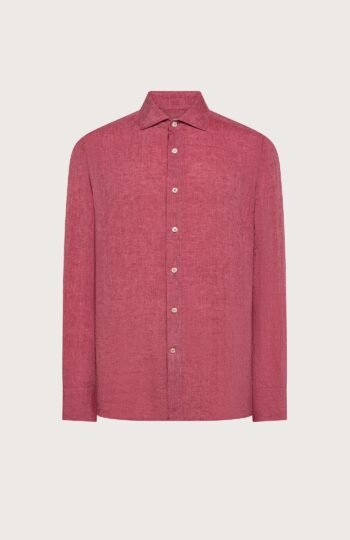 Camicia Uomo Seventy lino leggero unito tinto filo colore rosso taglia 39