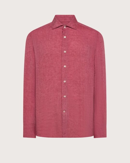 Camicia Uomo Seventy lino leggero unito tinto filo colore rosso taglia 39