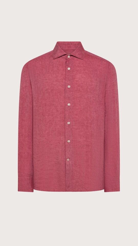 Camicia Uomo Seventy lino leggero unito tinto filo colore rosso taglia 39