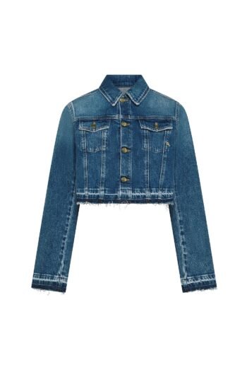 Giubbino donna blu Cycle milu' trucker jacket antique vintage frayed edge