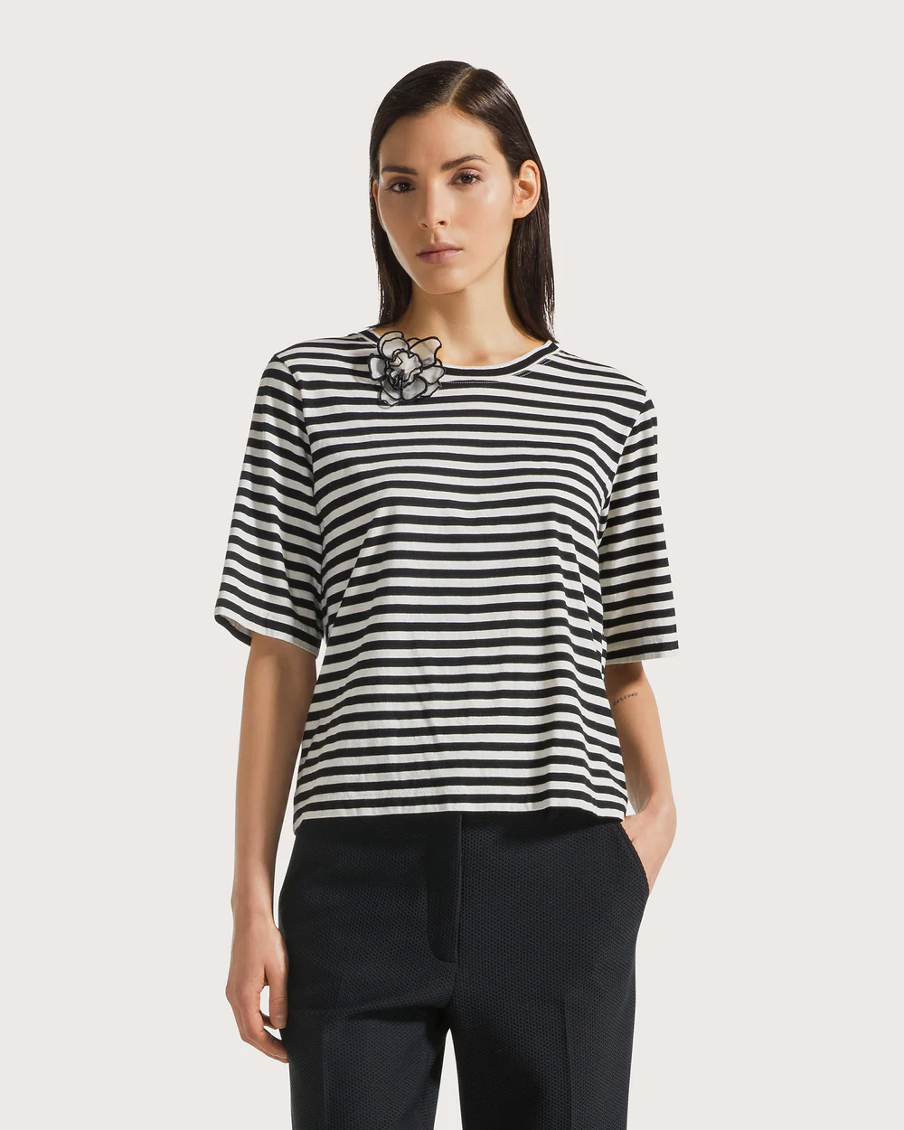 Barchetta con fiore jersey cotone riga pari