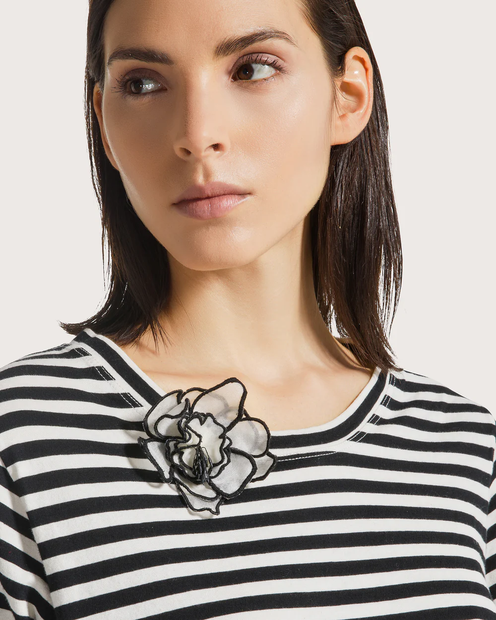 Barchetta con fiore jersey cotone riga pari