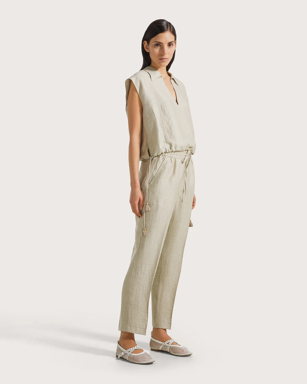 Pantalone donna misto lino spiegazzato