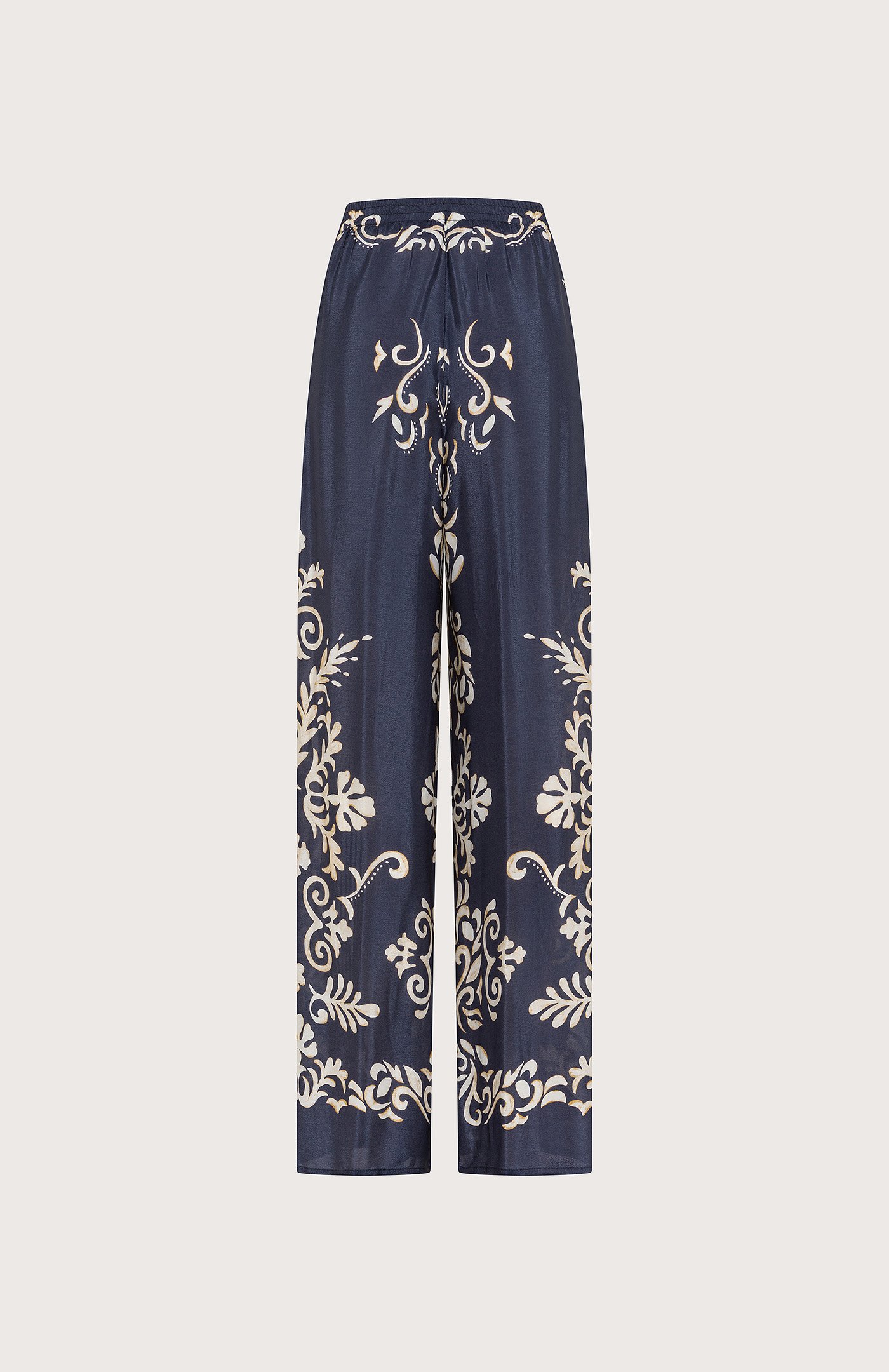 Pantalone stampa ornamentale su viscosa retro
