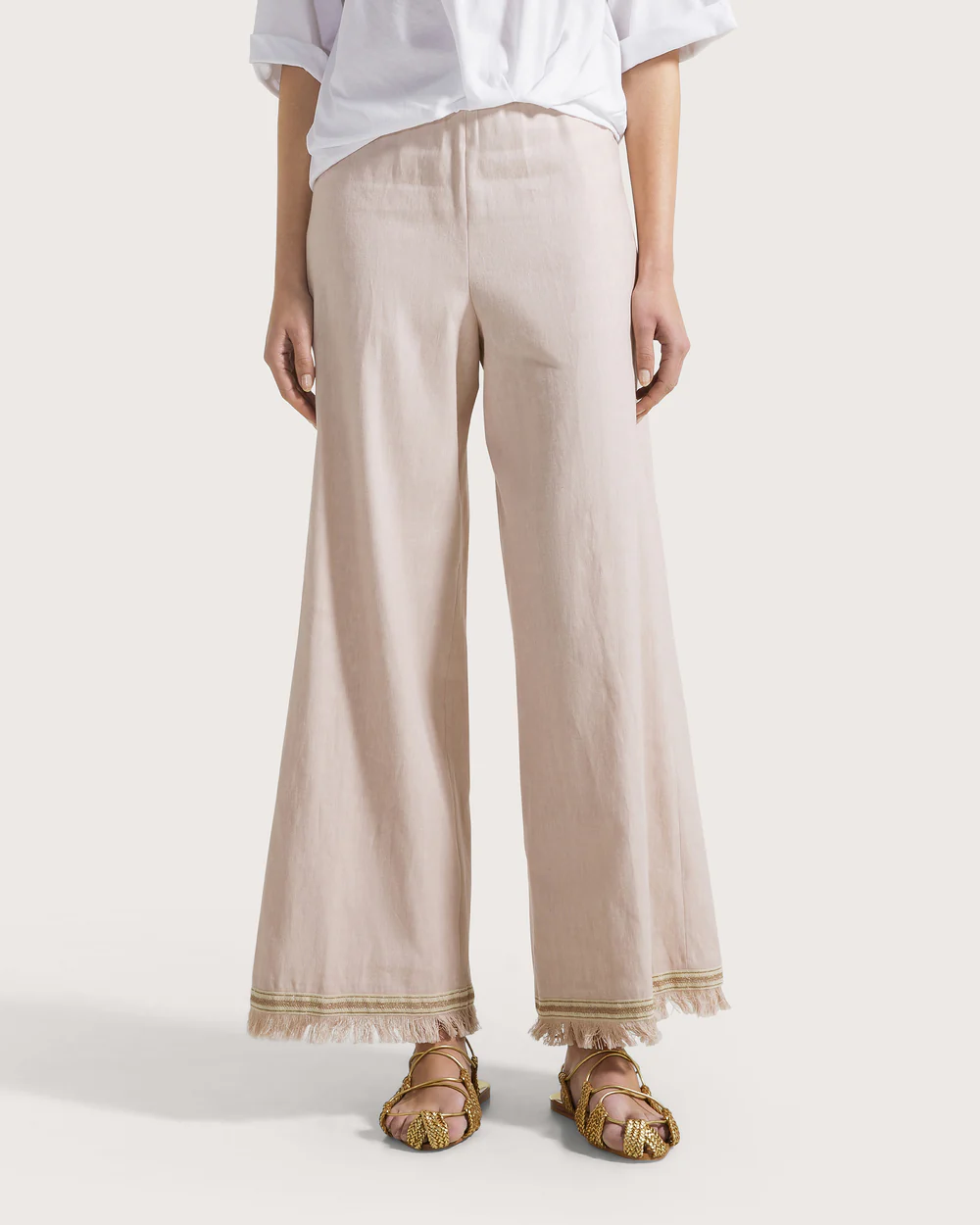 Pantalone lino cotone stretch effetto vintage