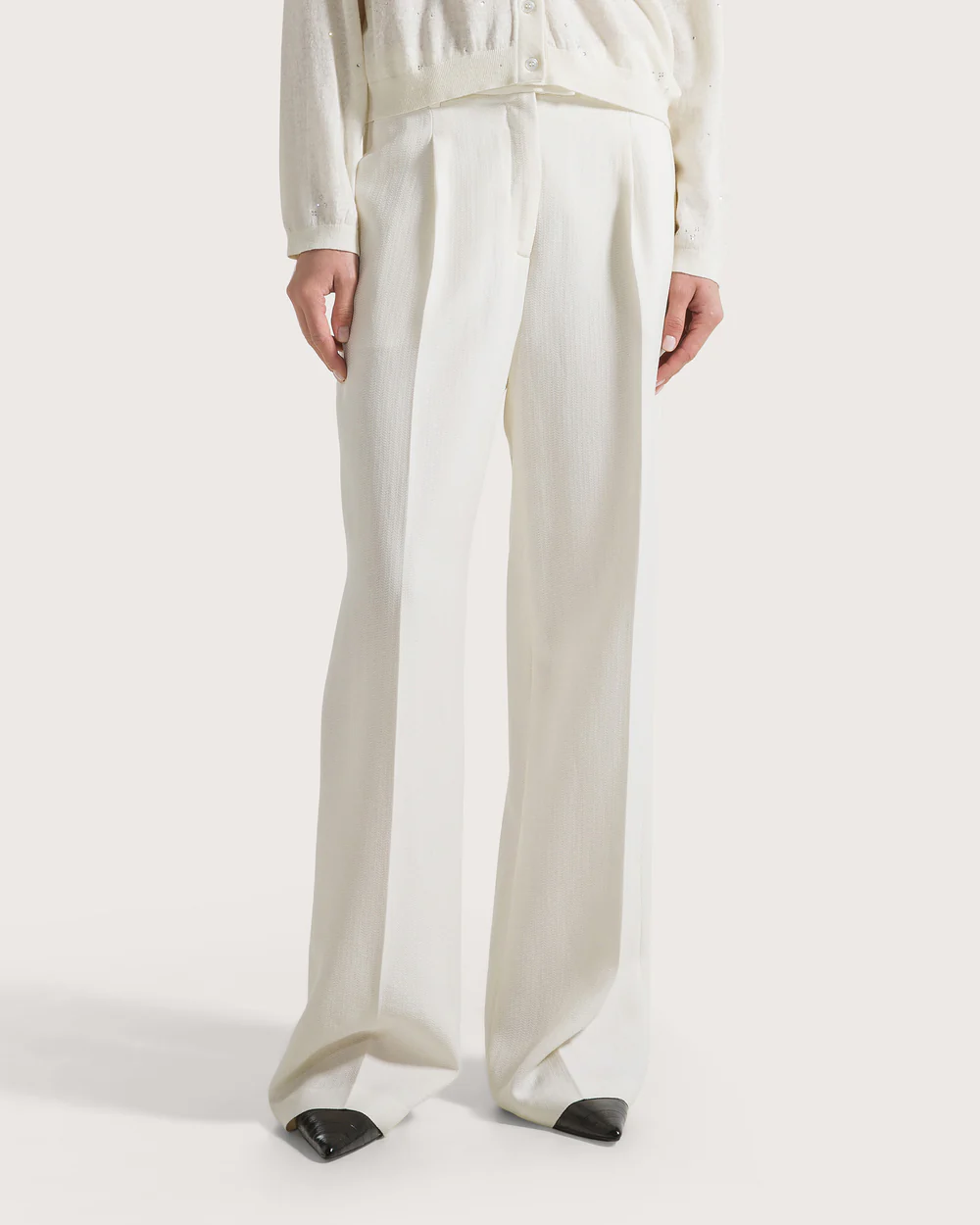 Pantalone in cotone e viscosa crepe dis. microresca tridimensionale