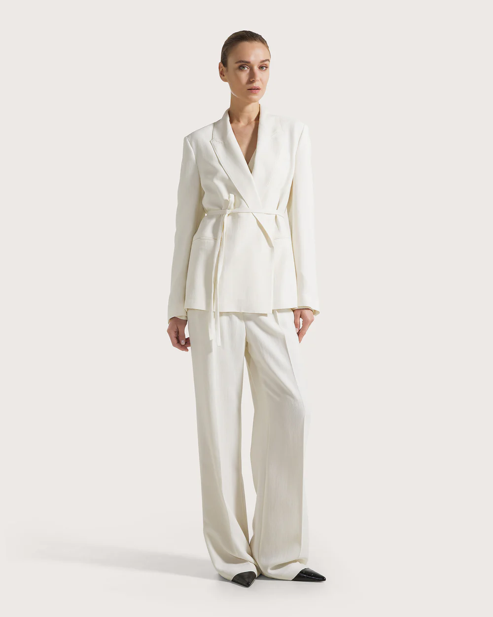 Pantalone in cotone e viscosa crepe dis. microresca tridimensionale