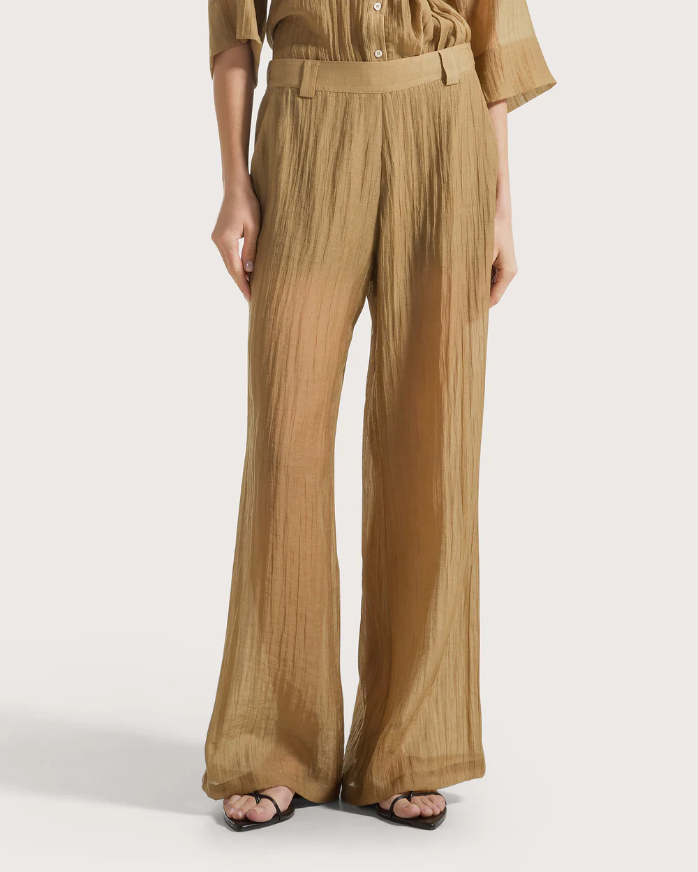 Pantalone voile unito fiammato stropicciato permanente