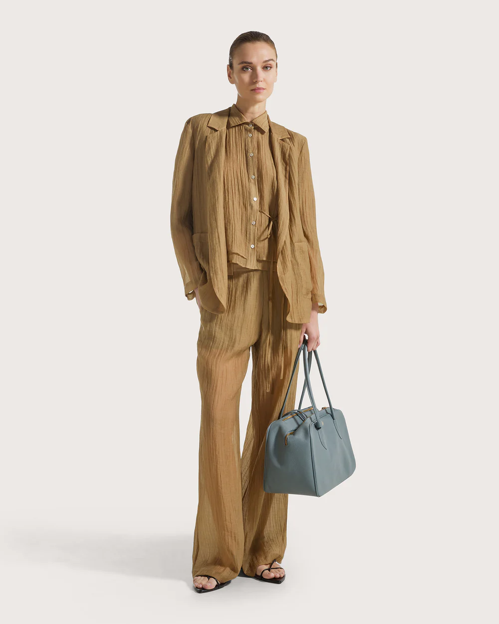 Pantalone voile unito fiammato stropicciato permanente