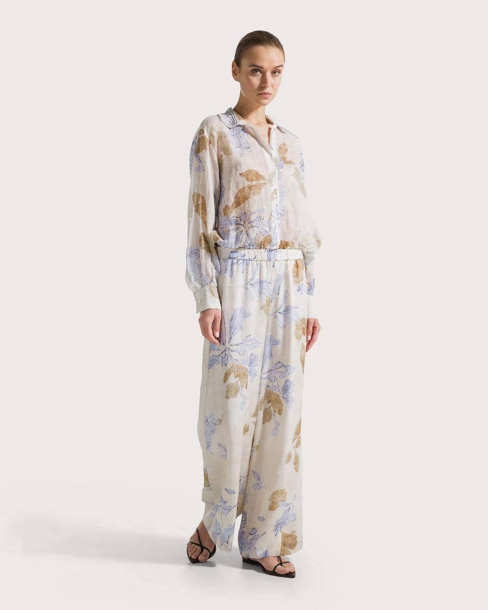 Pantalone voile ramie'st. fiore ecoprint