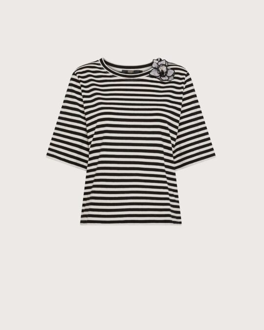 barchetta con fiore jersey cotone riga pari colore nero taglia s T-shirt Donna riga Seventy