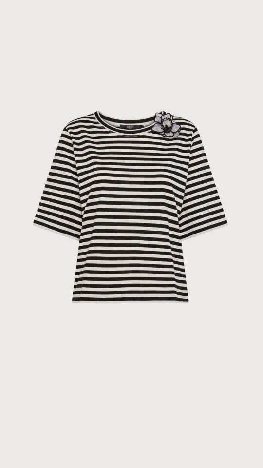barchetta con fiore jersey cotone riga pari colore nero taglia s T-shirt Donna riga Seventy