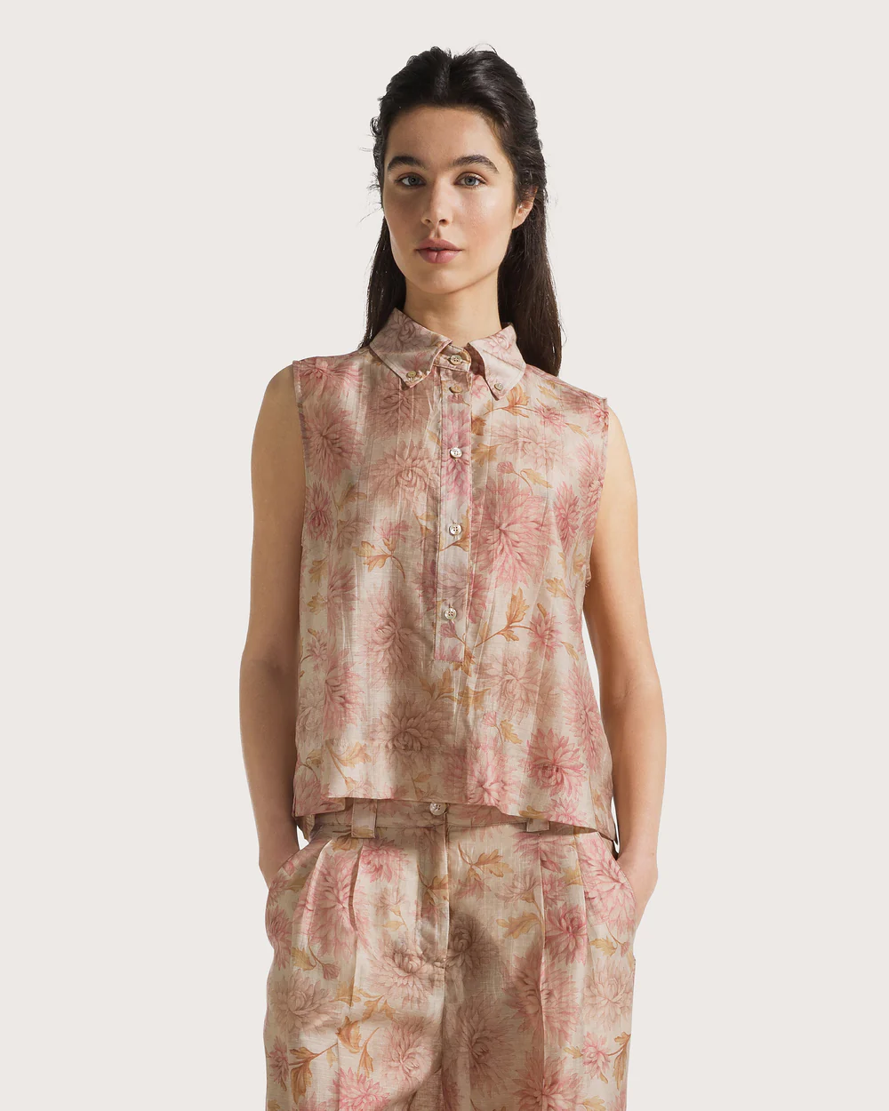 Top organza fiammata crinkle st. floreale sfumato