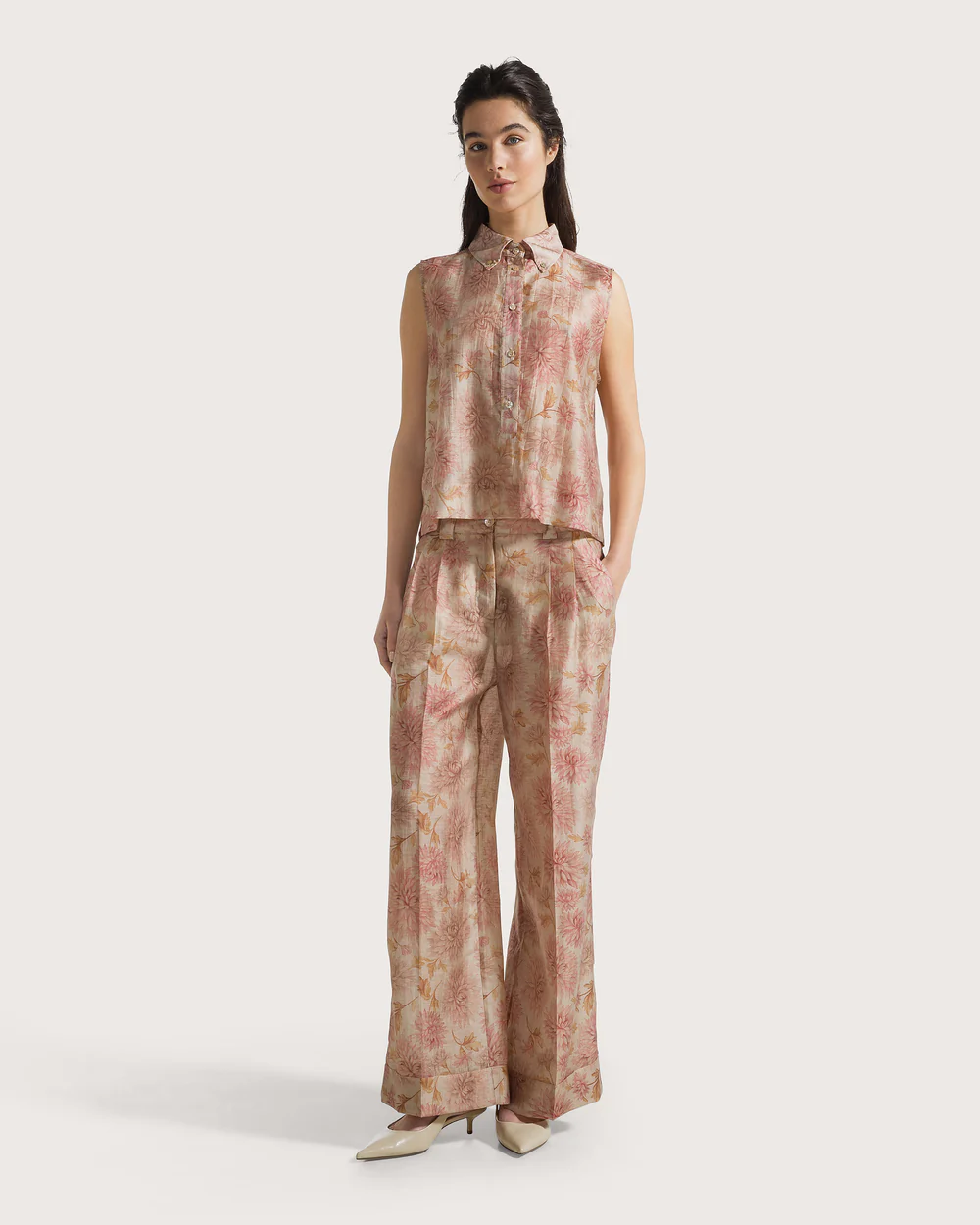Top organza fiammata crinkle st. floreale sfumato