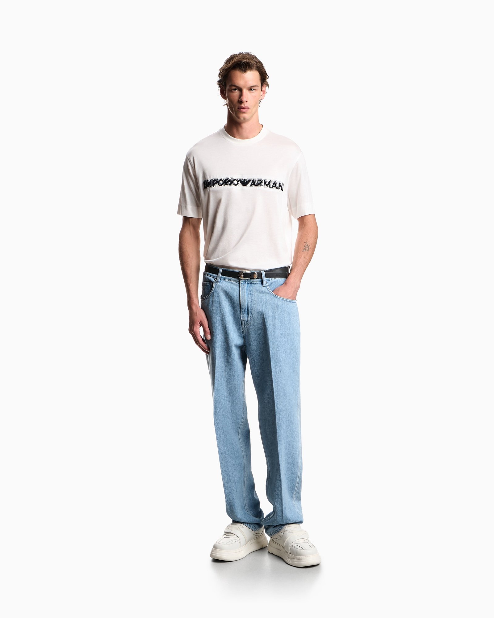 T-shirt bianca uomo con stampa logo Emporio Armani