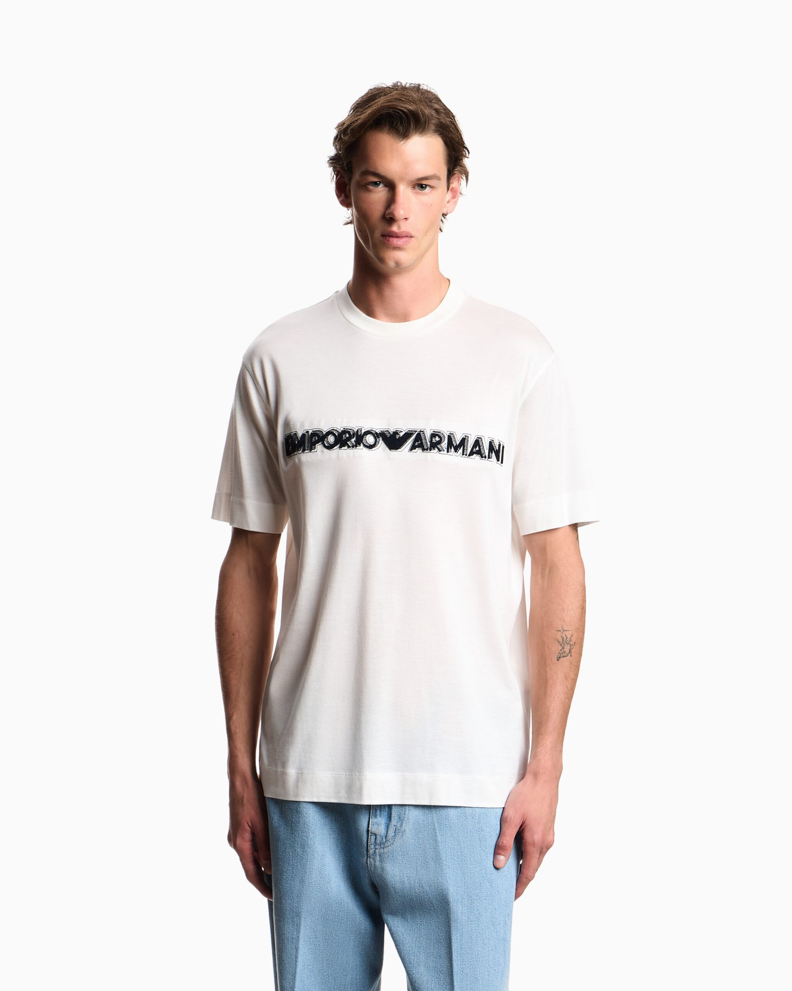 T-shirt bianca uomo con stampa logo Emporio Armani