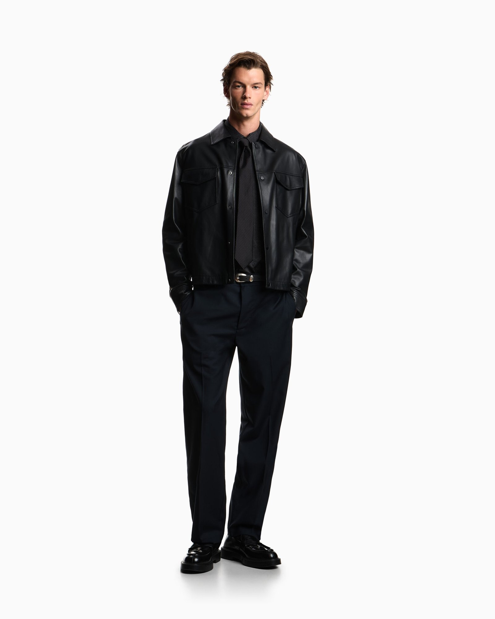 Elegante giubbotto uomo in pelle nera Emporio Armani