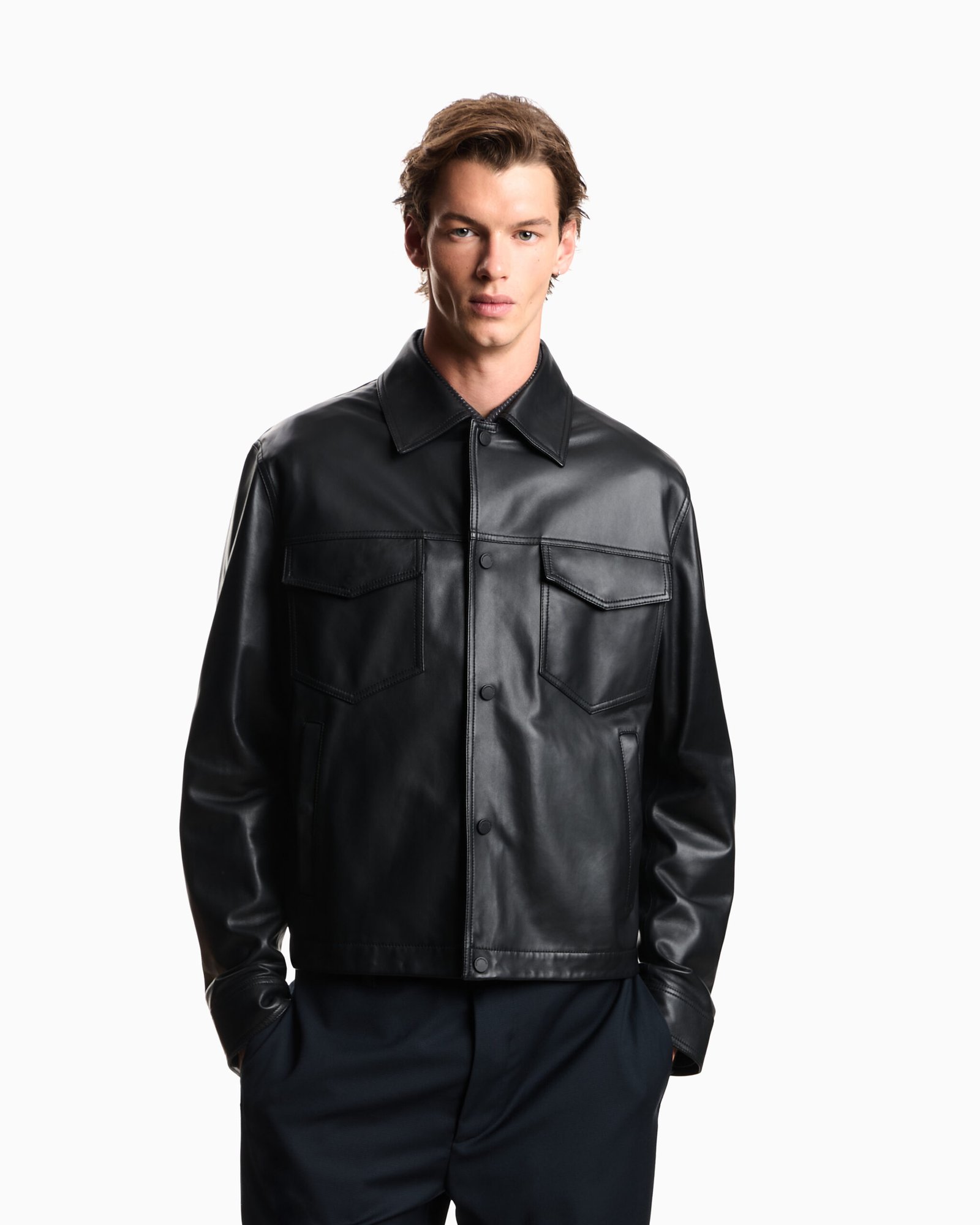 Elegante giubbotto uomo in pelle nera Emporio Armani