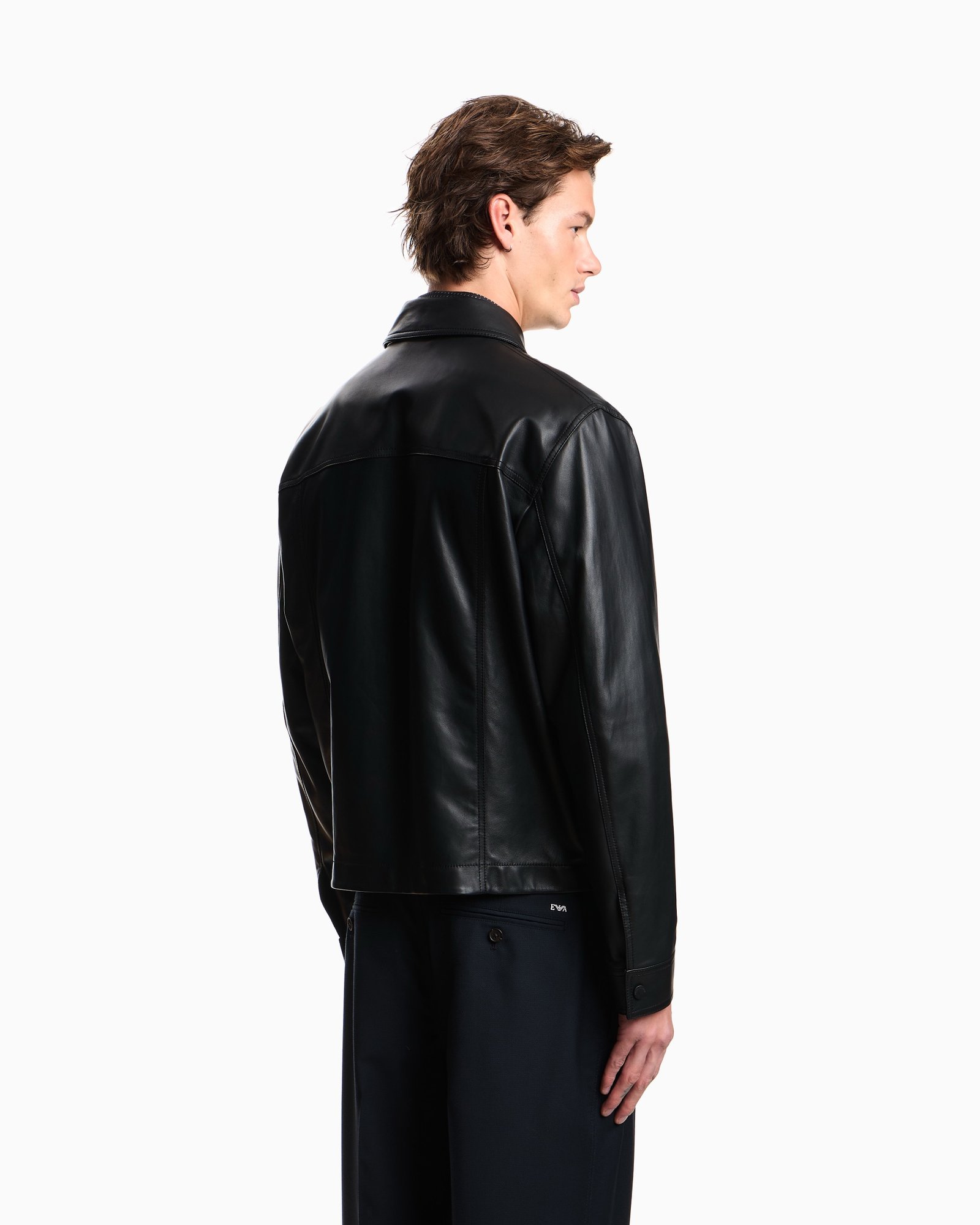 Elegante giubbotto uomo in pelle nera Emporio Armani