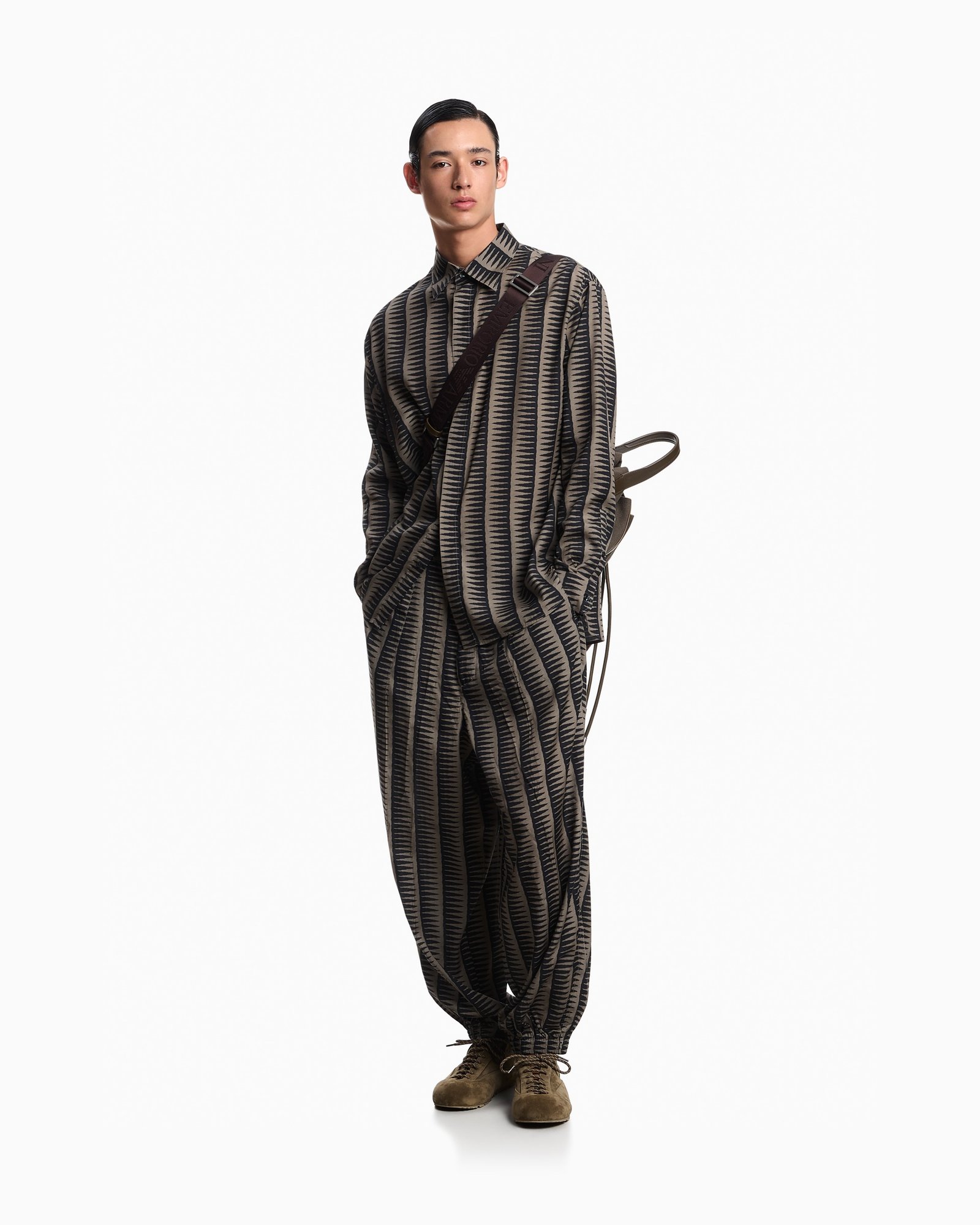 Pantalone uomo motivo geometrico grigio e nero Emporio Armani