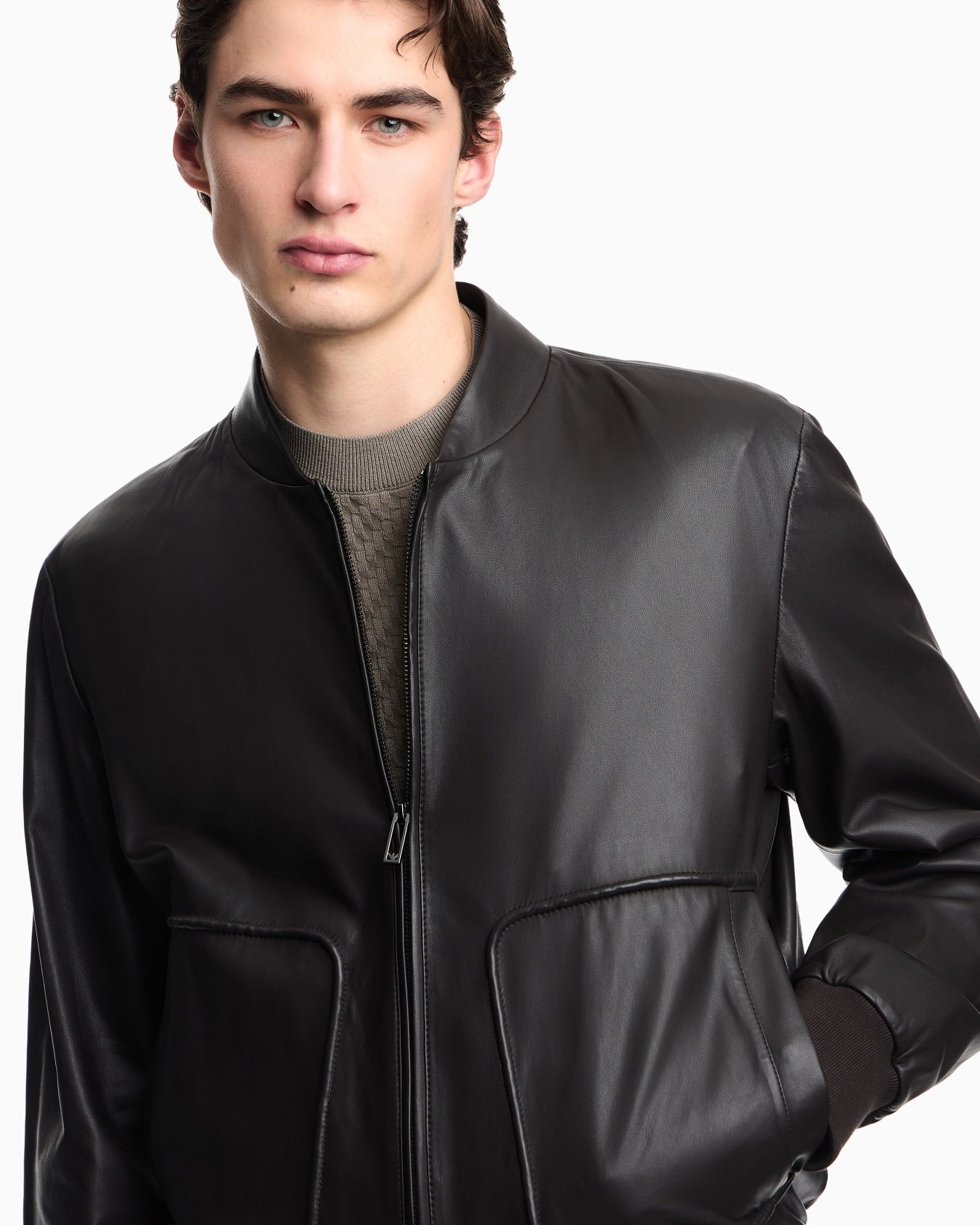 Giubbotto bomber uomo in pelle nera Emporio Armani