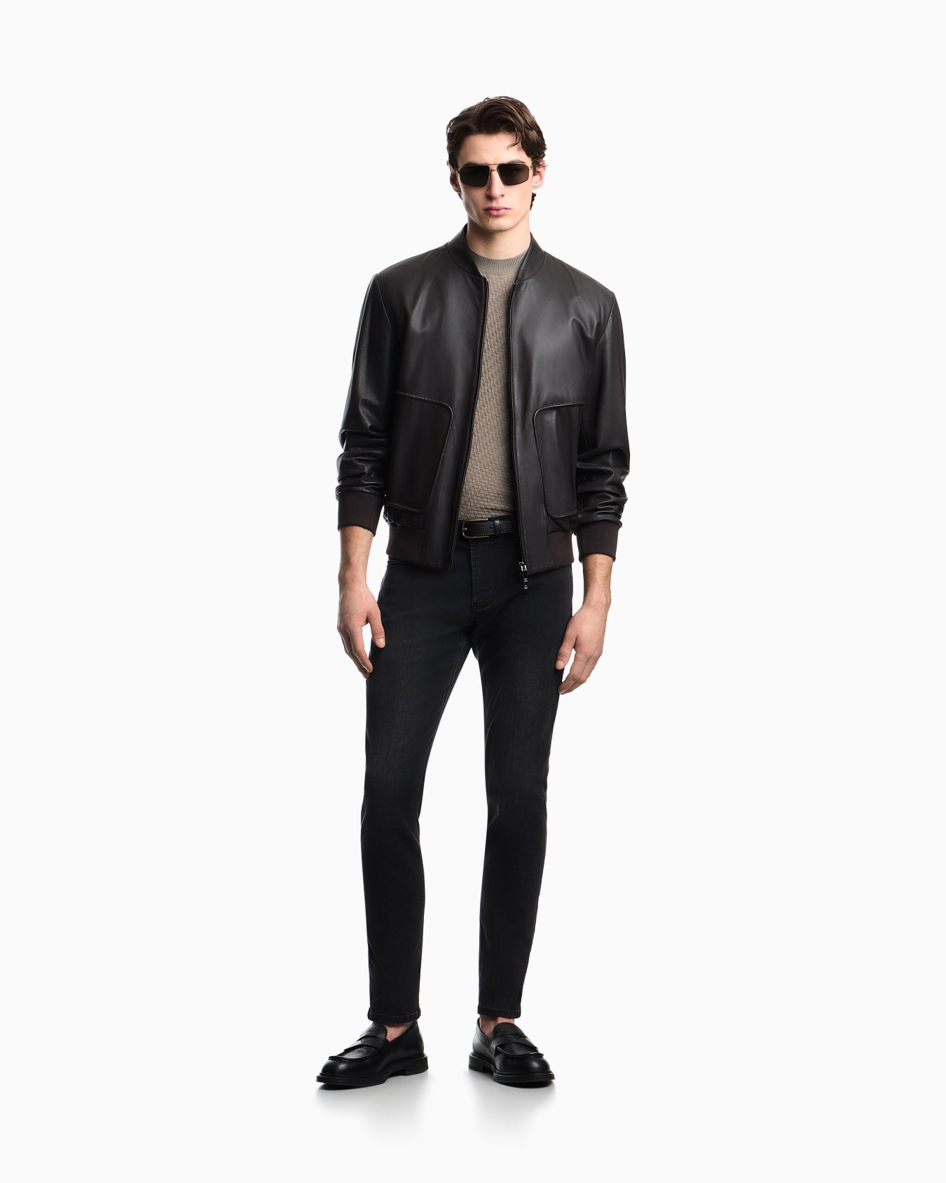 Giubbotto bomber uomo in pelle nera Emporio Armani