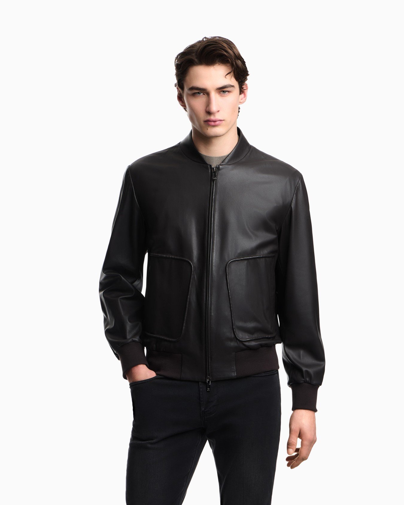 Giubbotto bomber uomo in pelle nera Emporio Armani