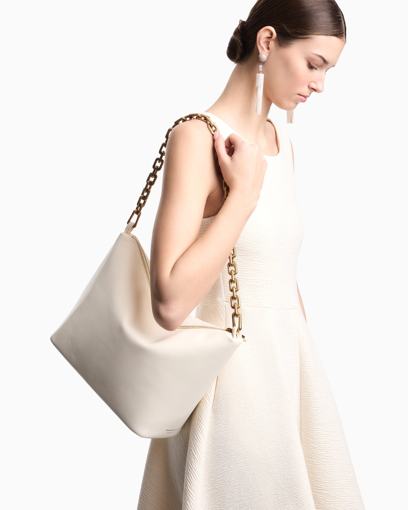 Borsa donna a spalla in pelle bianca Emporio Armani