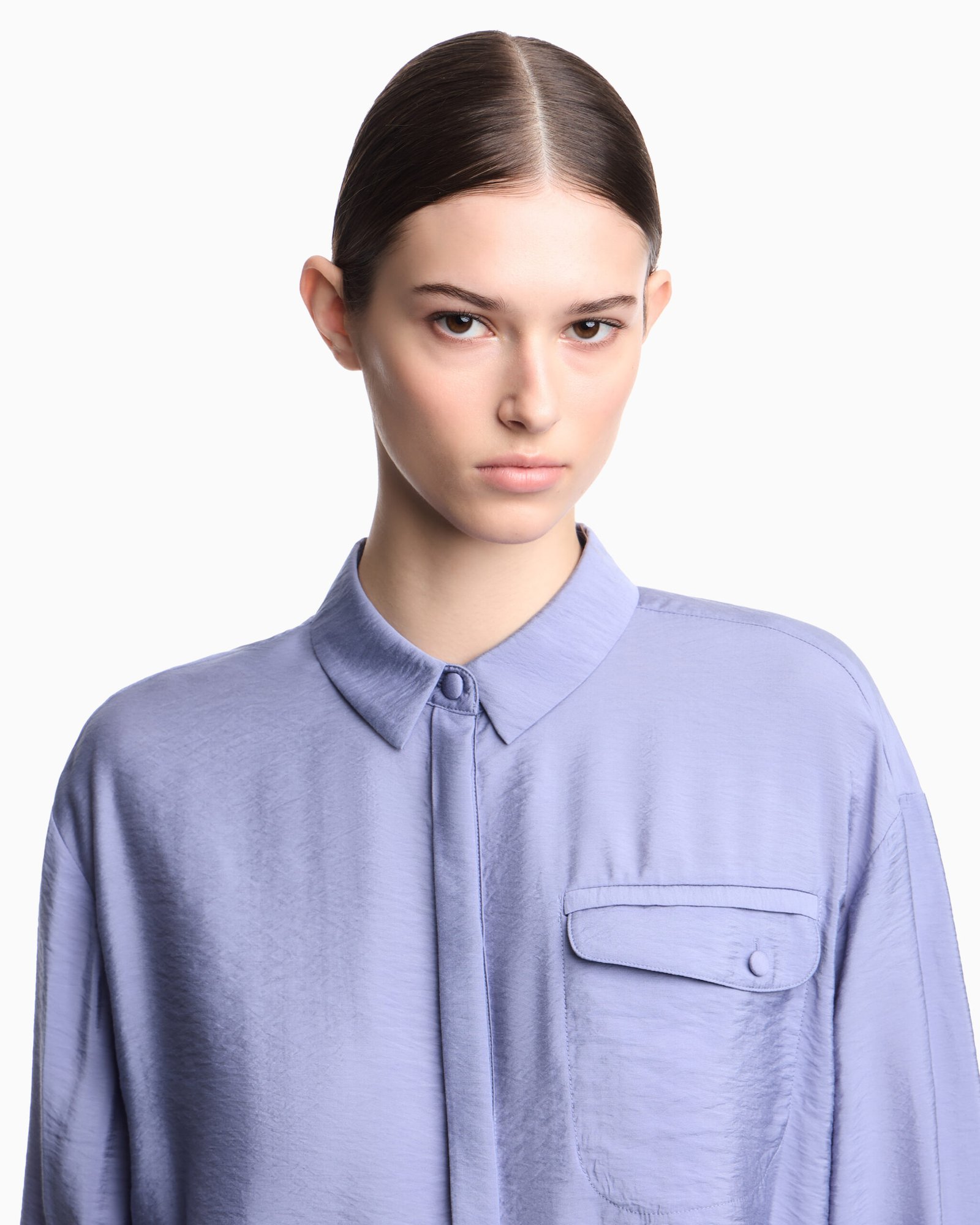 Camicia donna blu con tasca Emporio Armani