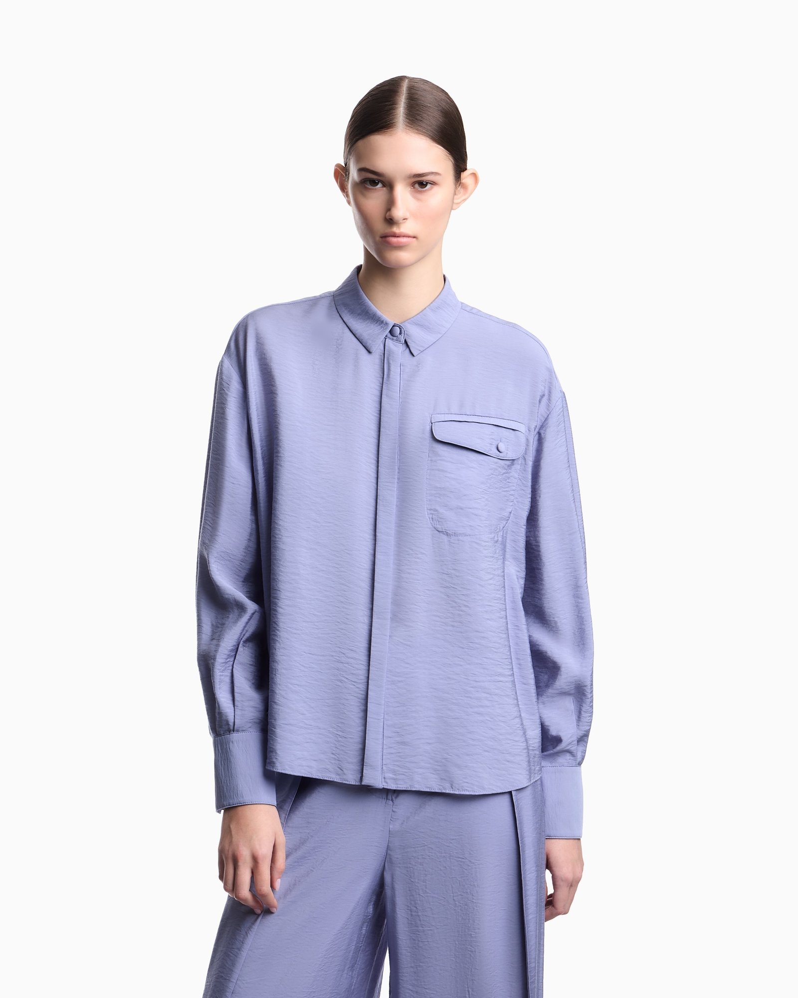 Camicia donna blu con tasca Emporio Armani
