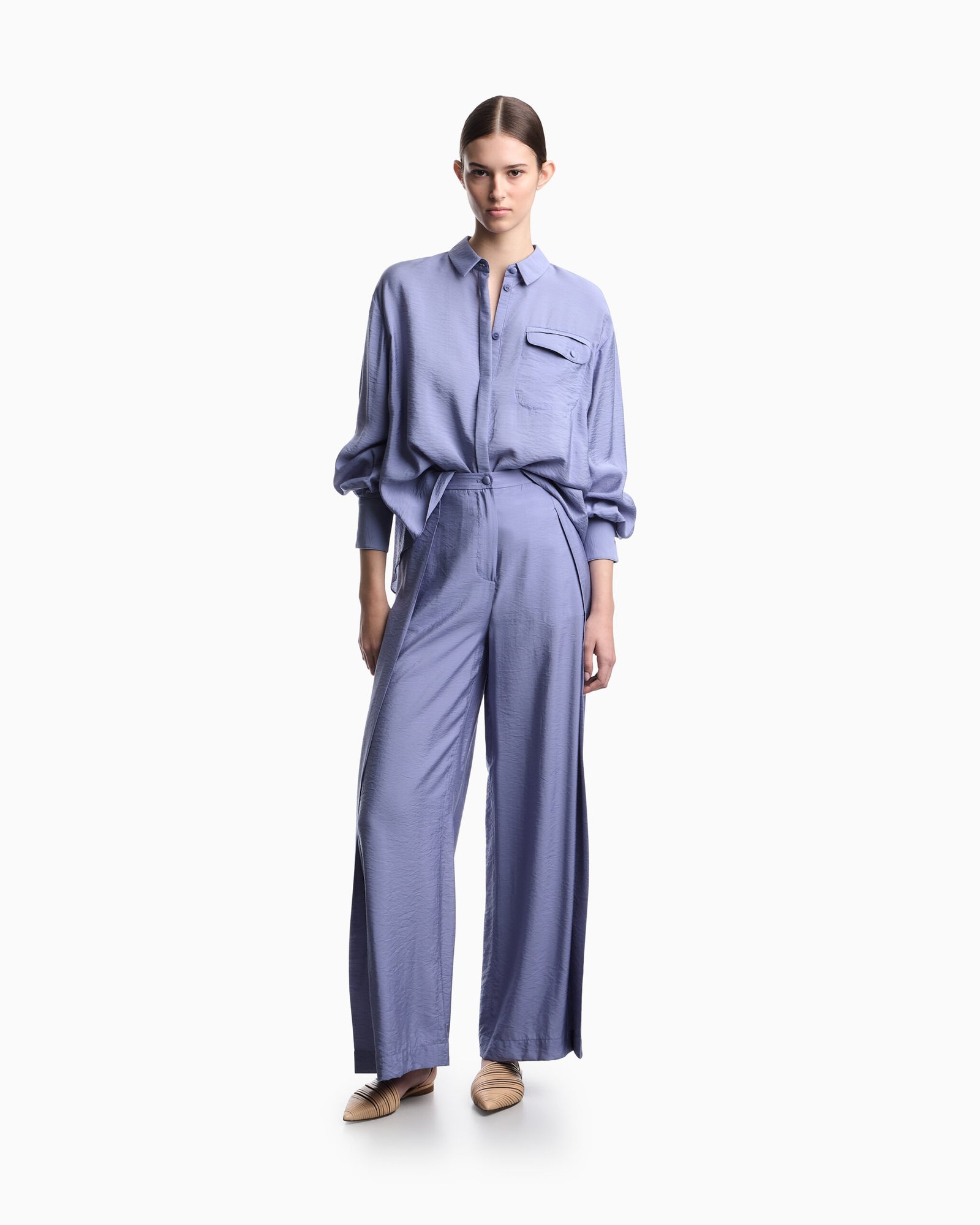 Pantalone donna gamba ampia azzurro Emporio Armani