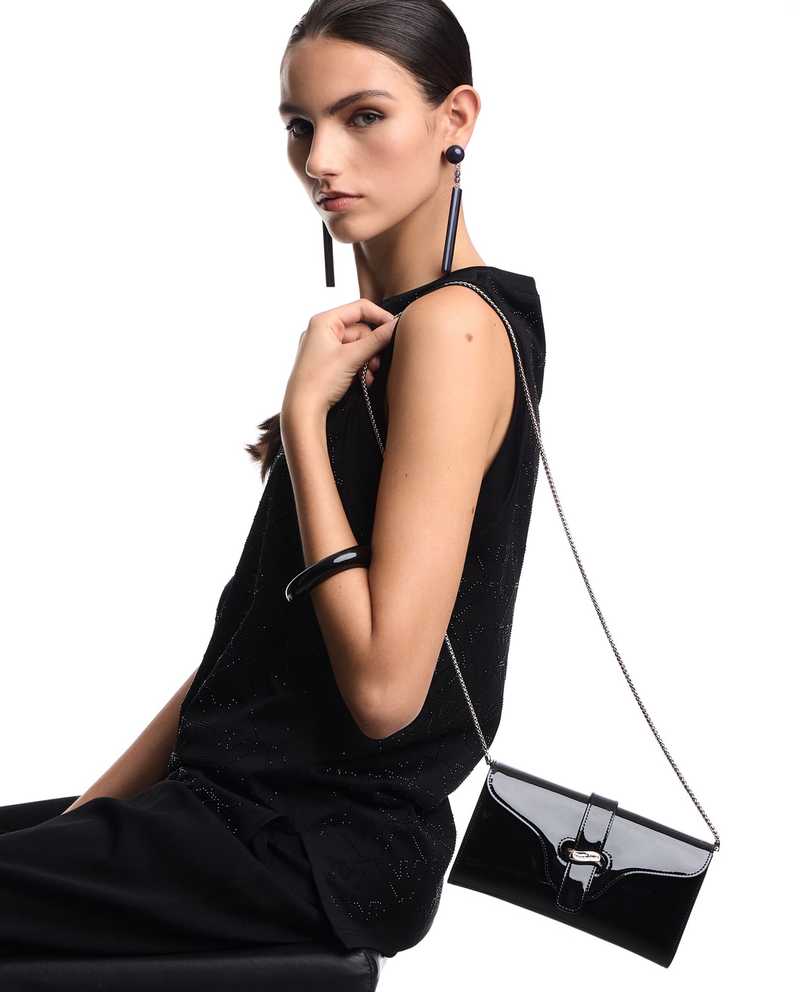 Minibag donna in pelle nera lucida Emporio Armani