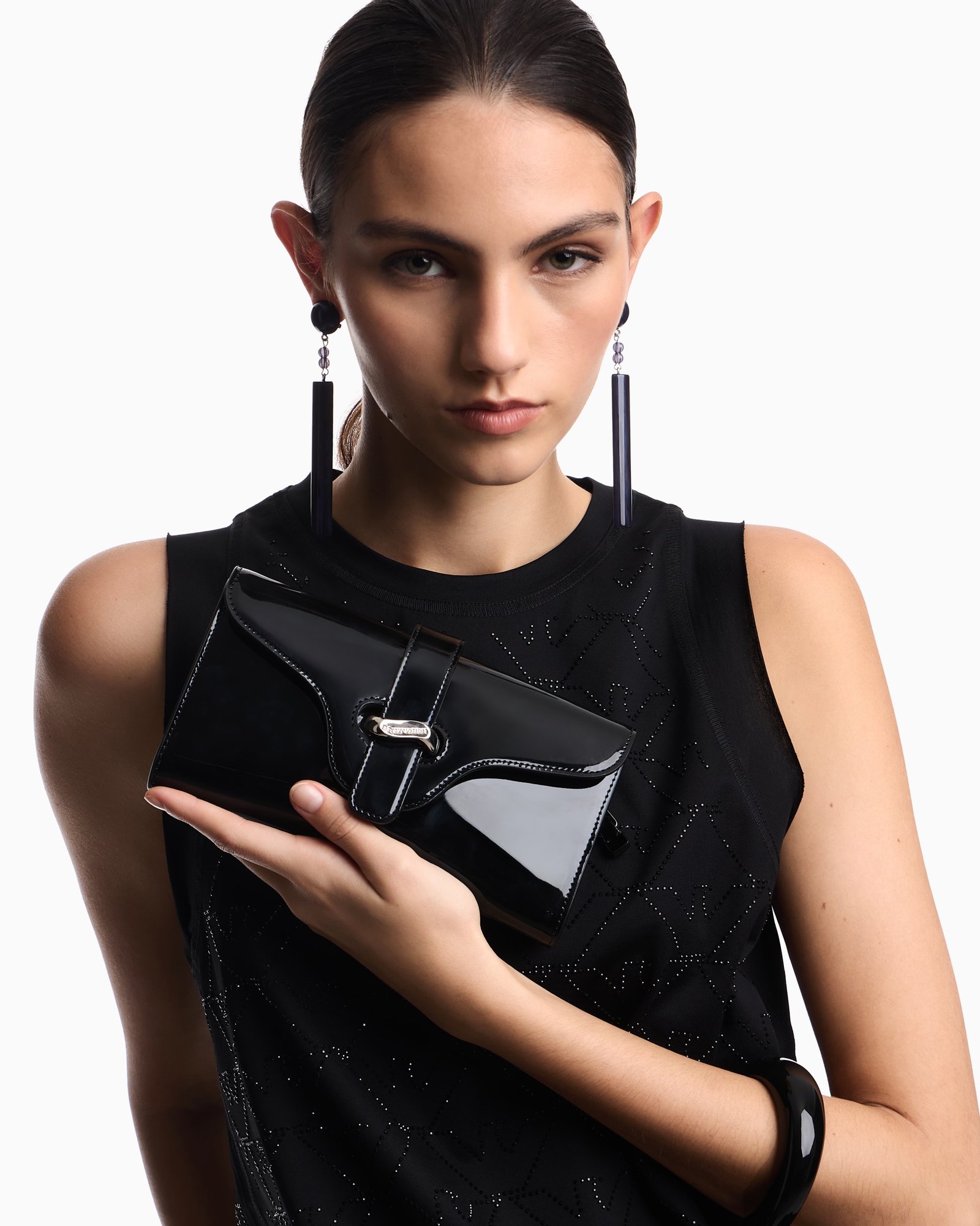 Minibag donna in pelle nera lucida Emporio Armani
