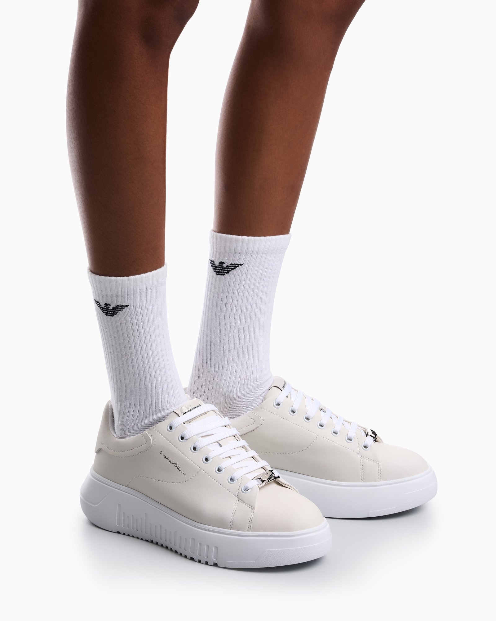 Sneaker donna bianca in pelle Emporio Armani