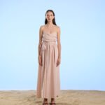 Abito donna lungo rosa in popeline con fiocco Crochè