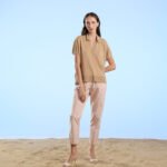 Polo Senza Bottoni Lino beige Crochè donna